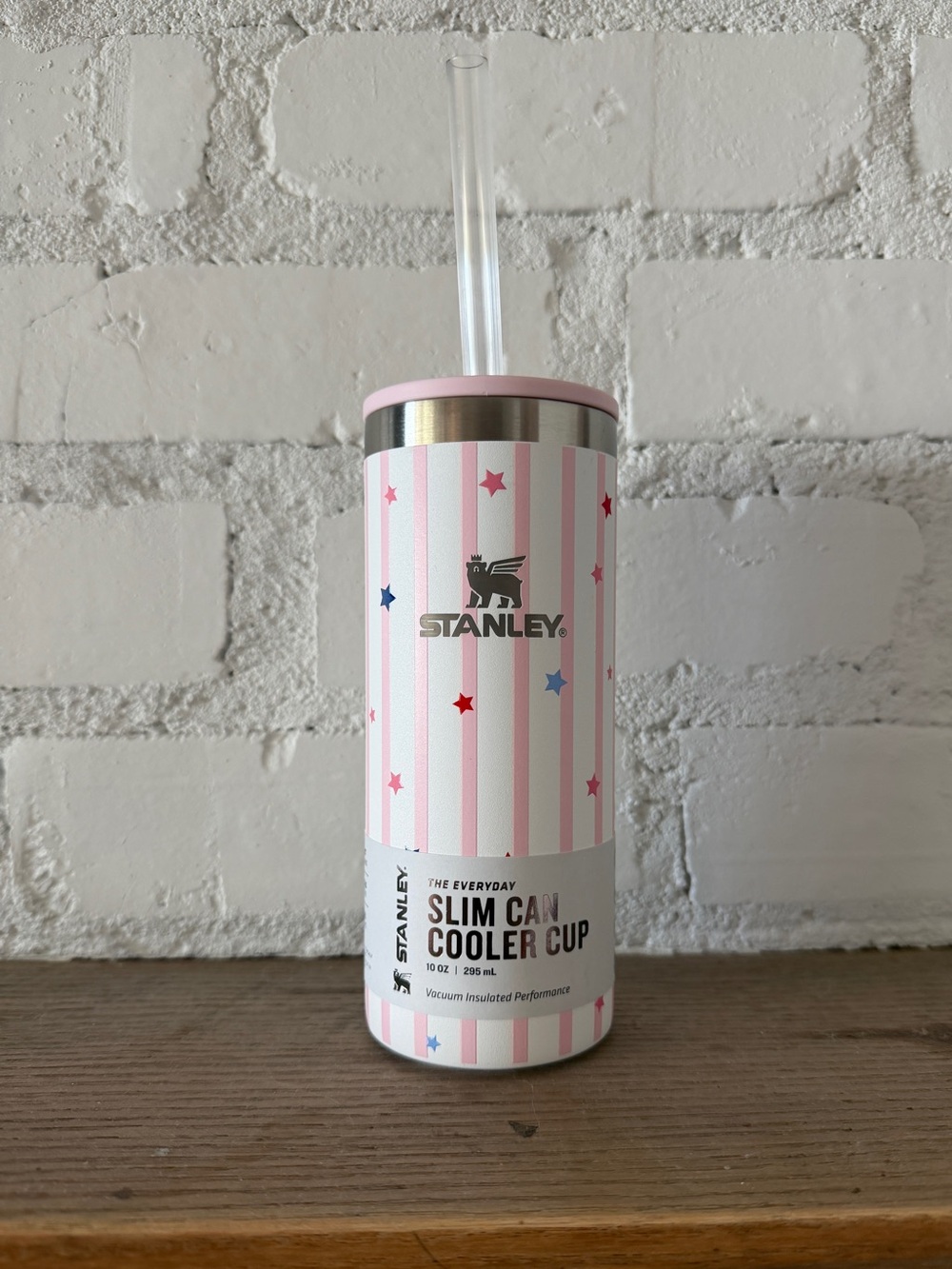 Stanley Target Exclusive Pink Starry Stripes Slim Can Cooler Cup 10oz